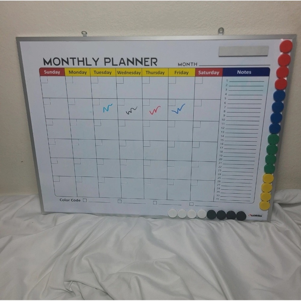 Lorell Magnetic Dry Erase Monthly Planner Board 24x18 with Expo Markers Eraser
